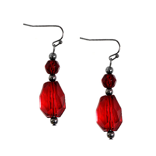 Red Cut Bead Hematite Dangle Earring
