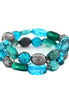 Blue and Green Mixed Bead with Hematite Metal Stretch Bracelet