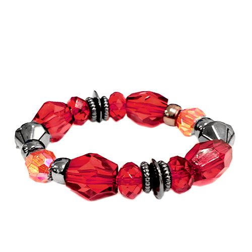 Red Beaded Hematite Stretch Bracelet 