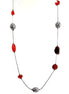 Red Beaded Hematite Long Necklace 