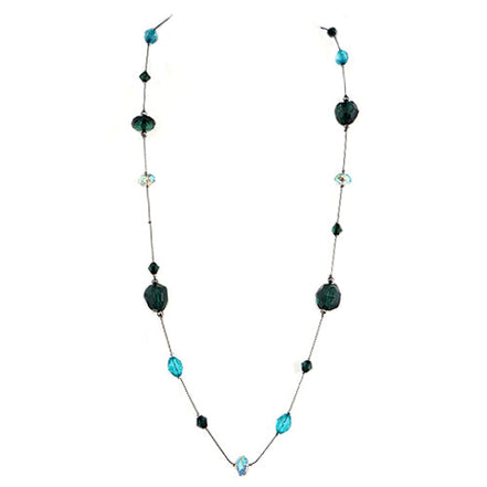 Green Multi Beads Hematite Long Necklace