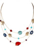 Multi Color Mixed Cut Beads Three-Strand Gold Illusion Necklace 