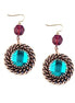 Turquoise Glass Crystal Round with Purple Bead Gold Earrings