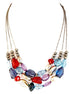 Multi Color Mixed Cut Beads Three-Strand Gold Necklace 