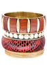Red Leather Inlays with Wood Gold Bangles Set of 7pcs