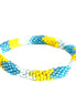 Yellow and Aqua Mixed Hand beaded Roll on Bracelet 