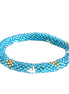 Blue and Gold Mixed Hand beaded Roll on Bracelet