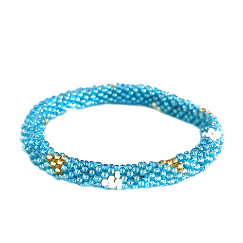 Blue and Gold Mixed Hand beaded Roll on Bracelet