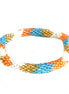 Blue White Orange Mixed Hand beaded Roll on Bracelet