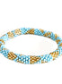 Turquoise and Gold Mixed Hand beaded Roll on Bracelet 