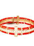 Red Seed Beads with Gold Rhinestone Cross Stretch Bracelet