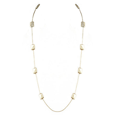 Gold Rectangle Beads Long Necklace