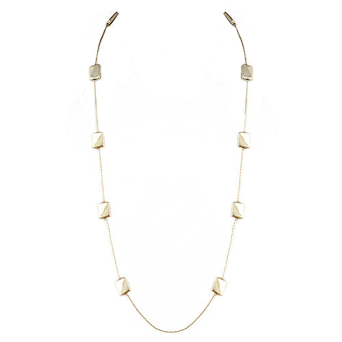 Gold Rectangle Beads Long Necklace