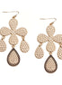 Pebble Pattern Four Leaf Flower with Teardrop Dangle Gold Earring