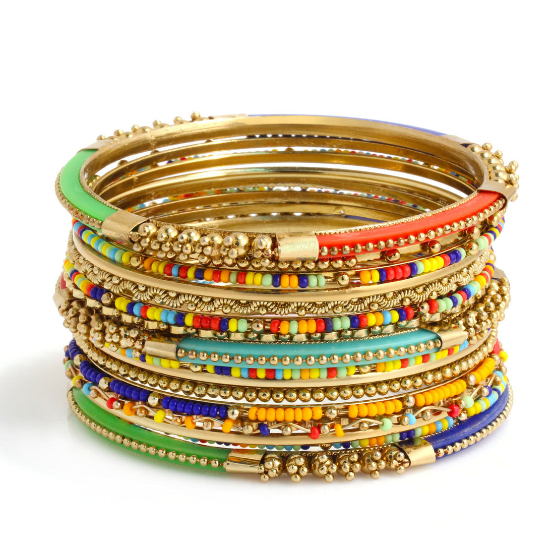 Gold Multicolor  16 Pcs Indian Bangle Set