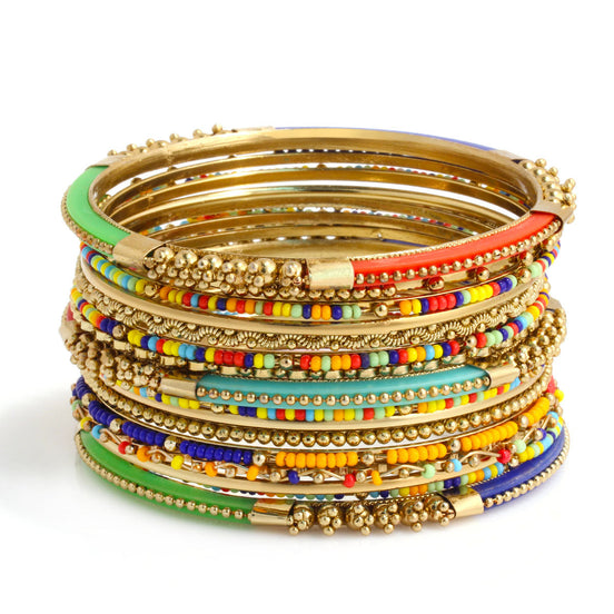 Gold Multicolor  16 Pcs Indian Bangle Set