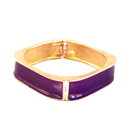Fancy Enamel Purple Square Gold Hinged Bracelet