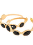 Shiny Gold with Jet Cut Beads Hoop Earrings
