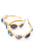 Shiny Gold with Light Blue Cut Beads Hoop Earrings