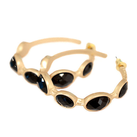Matt Gold with Jet Cut Beads Hoop Earrings