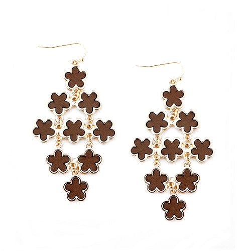 Brown Five Leaf Flowers Bouquet Gold Earrings