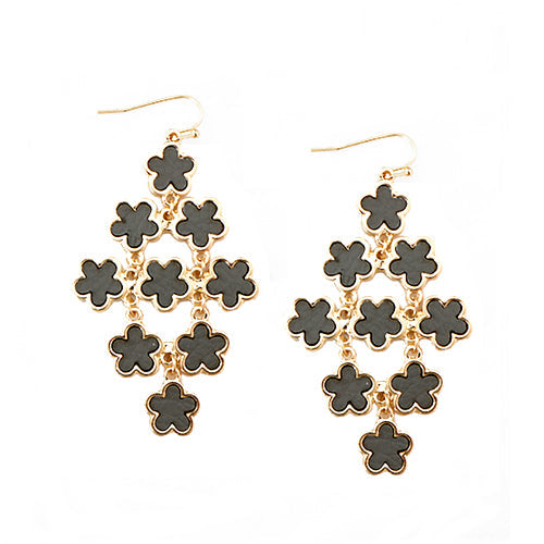 Grey Five Leaf Flowers Bouquet Gold Earrings
