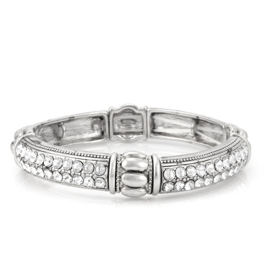 WHITE CRYSTAL SILVER STRETCH BRACELETS #B3160-SIL (LB18)