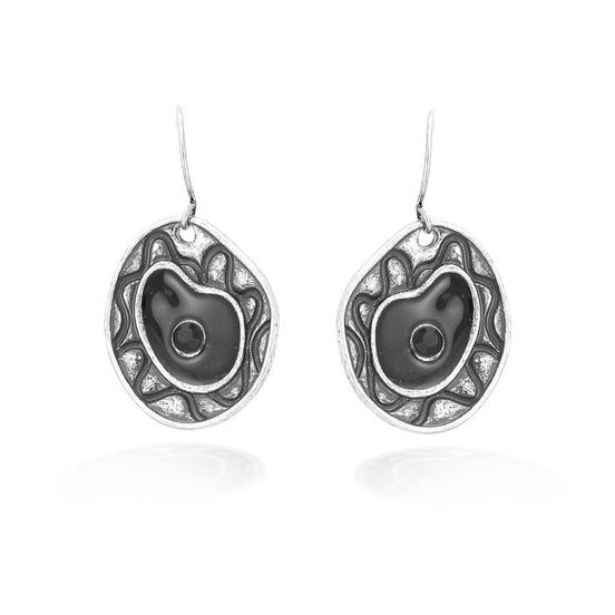 Rhodium-Tone Black Earrings