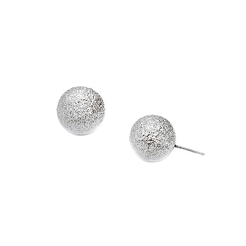 14mm Textured Silver Round Ball Stud Earrings