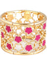 Fabulous Fuchsia Five Leaf Flower with Rhinestone Gold Stretch Thick Bracelet  