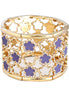Fabulous Purple Five Leaf Flower with Rhinestone Gold Stretch Thick Bracelet  