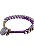 Purple and Brown Mixed Cotton String with Silver Metal Chain Button Bracelet