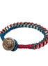 Fuschia and Blue Mixed Cotton String with Silver Metal Chain Button Bracelet