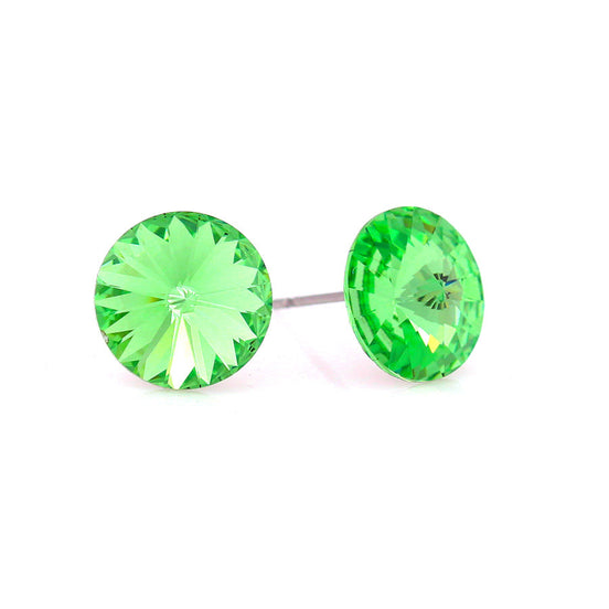 Silver-Tone Peridot Round Crystal Earrings