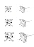 60mm, 70mm, 80mm  Simple Square Clear Glass Crystal Silver Earrings Set of 3pcs