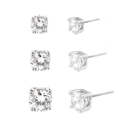 60mm, 70mm, 80mm  Simple Round Clear Glass Crystal  Silver Earrings Set of 3pcs