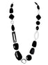 Black Multi Cut Bead with Silver Metal Long Necklace