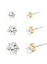 Simple Round Cut Clear Glass Crystal  Gold Earrings Set of 3pcs