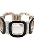 Black Square Enamel with Rhinestone Gold Stretch Bracelet