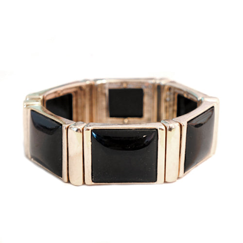 Chic Black Rectangle Bead Gold Stretch Bracelet