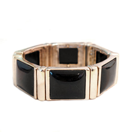 Chic Black Rectangle Bead Gold Stretch Bracelet