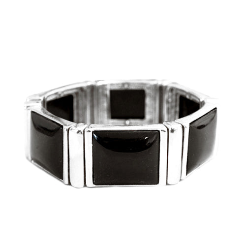 Chic Black Rectangle Bead Silver Stretch Bracelet