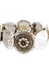 Gold Flower Carved and Silver Hammered Medal Stretch Bracelet