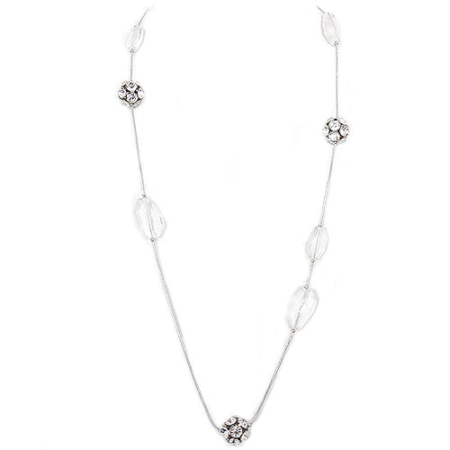 Clear Cut Bead with Fireball Silver Long Necklace