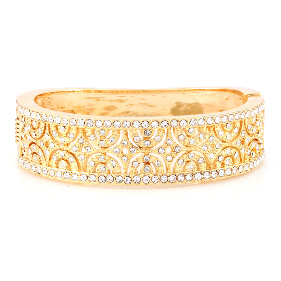 Gold and crystal detailed hinged bracelet