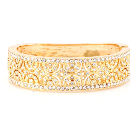 Gold and crystal detailed hinged bracelet