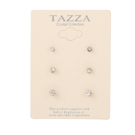 Silver-Tone Metal Graduated Size Set Of 3 Crystal Stud Earrings