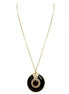 Black Round Pendant with Red Bead with Gold Chain Long Necklace