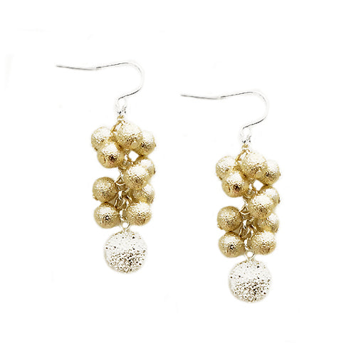 Matt Texture Gold and Silver Ball Grape Dangle Earrings