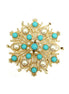 Fabulous Design Turquoise and Pearl Bead Flower Gold Pin